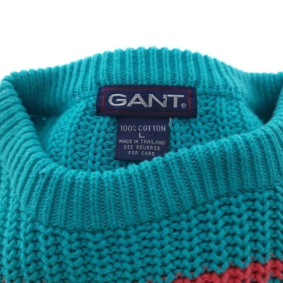 GANT Cotton Long Sleeve Knitted Crew Neck Striped Sweater Mens Large - Picture 7 of 7